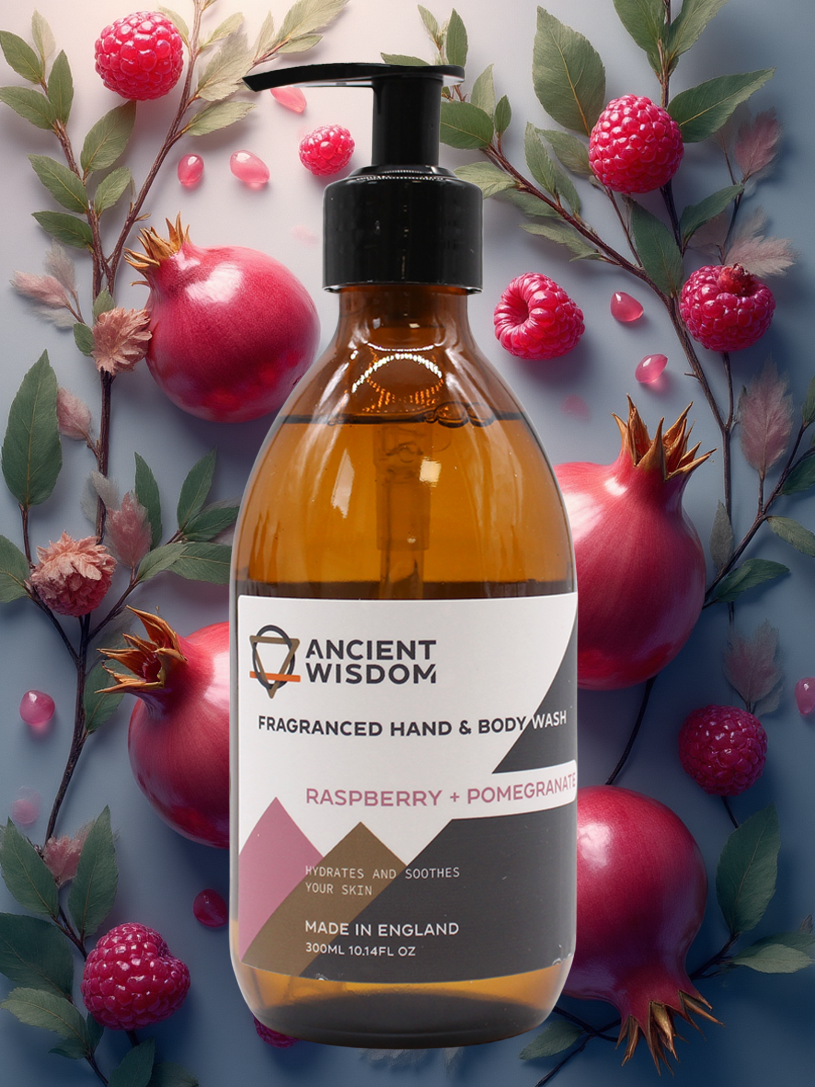 Sapone Liquido Lampone e Melograno, 300ml, per mani e corpo