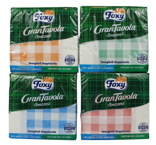 FOXY GRAN TAVOLA 42 TOVAGLIOLI 32x32,5 2 VELI CARTA SCOZZESE ASSORTITI