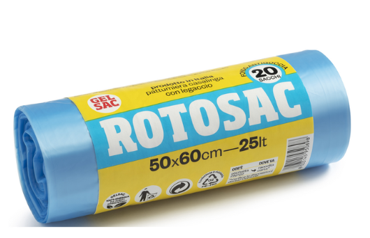 GEL SAC ROTOSAC 20 SACCHI PATTUMIERA FONDO ANTIGOCCIA 50x60 CM 25 LT AZZURRO