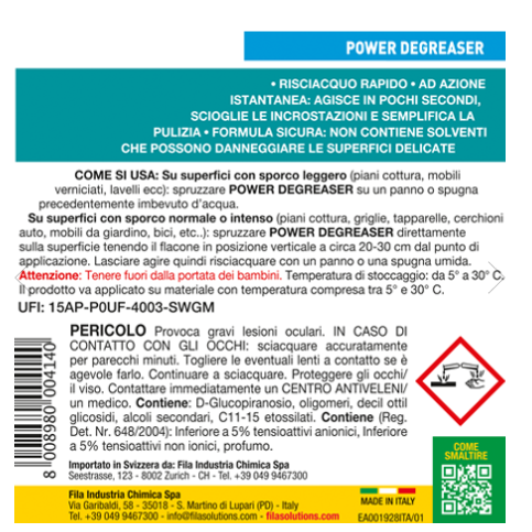 FILA - Power Degrease, pulizia sgrassante, 750ML