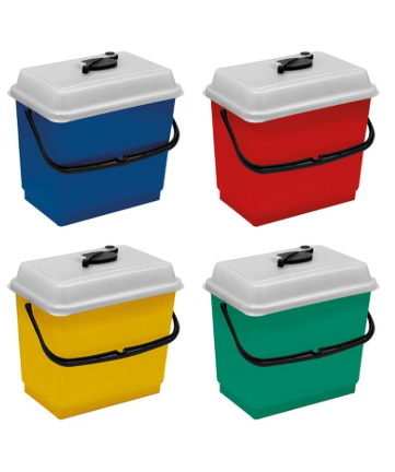Secchio in plastica 4 lt con manico e coperchio ermetico con fessura centrale per estrazione panno