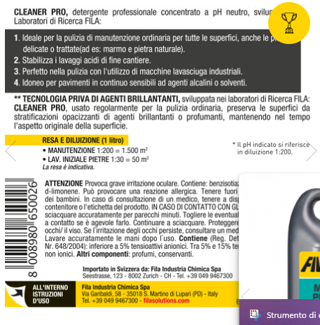 Fila Cleaner Pro, Pavimenti e Superfici, 1lt